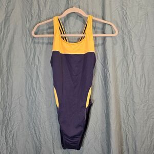 Stylish Yellow and Blue Women's One Piece Swimsuit